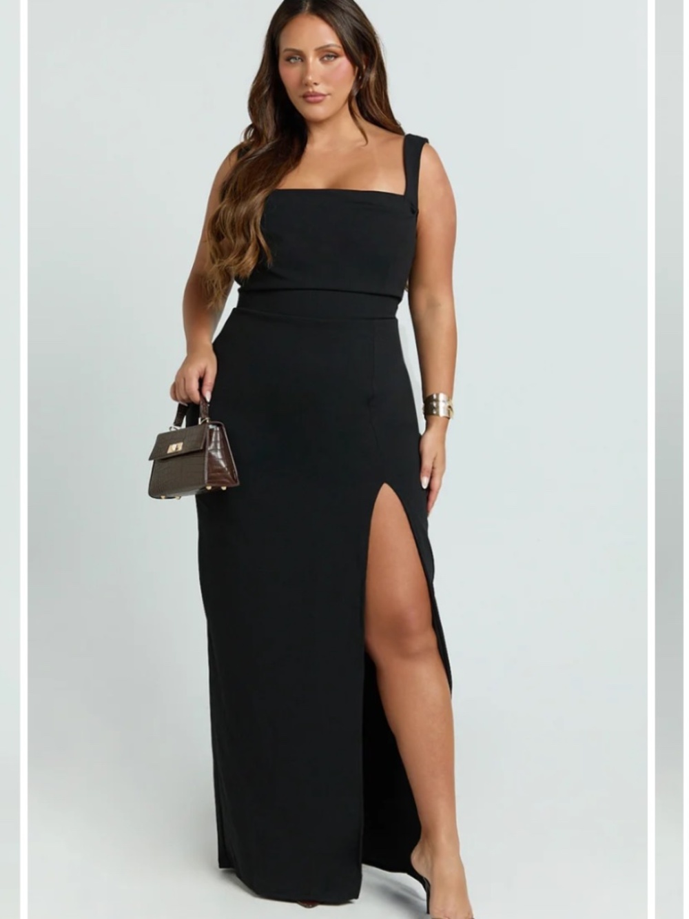 DONNA MAXI DRESS COWL NECK COLUMN HIGH SPLIT DRESS